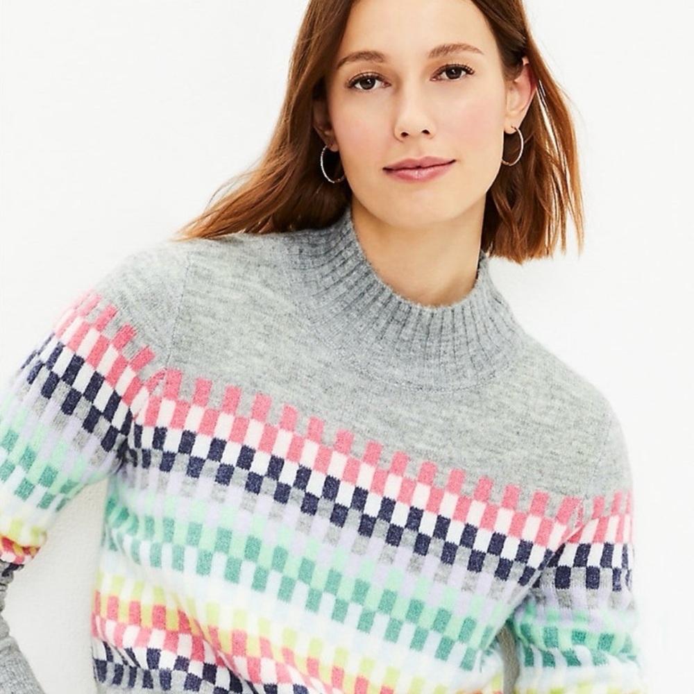 LOFT Multicolor Geo Mock-neck Sweater Size Medium